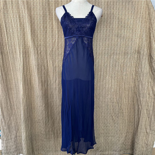 正品藏青蕾丝优雅性感家居服睡裙