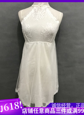 清仓特价衣恋旗下EBLIN 象牙白S25精致挂脖优雅睡裙ECFL735061