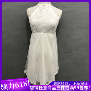 清仓特价衣恋旗下EBLIN 象牙白S25精致挂脖优雅睡裙ECFL735061