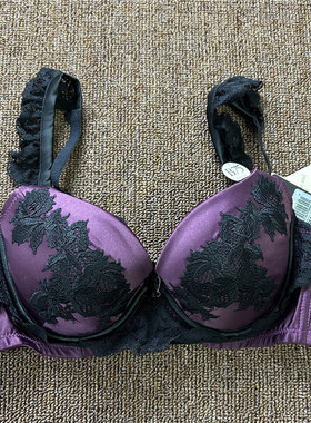 衣恋旗下EBLIN 酒红色重工刺绣蕾丝聚拢性感女士文胸ECBR84TS11