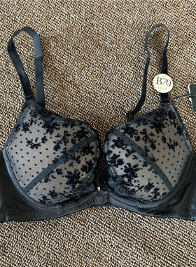 衣恋旗下EBLIN 黑色U型杯性感网纱聚拢上托女性文胸ECBR84T042