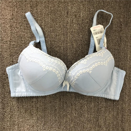 body pops 浅靛蓝V24布纹绣花淑女舒适棉质文胸BCBR624A21