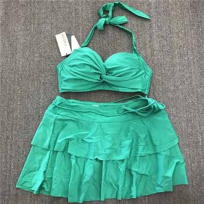 eblin绿色挂脖分体泳衣5折清仓