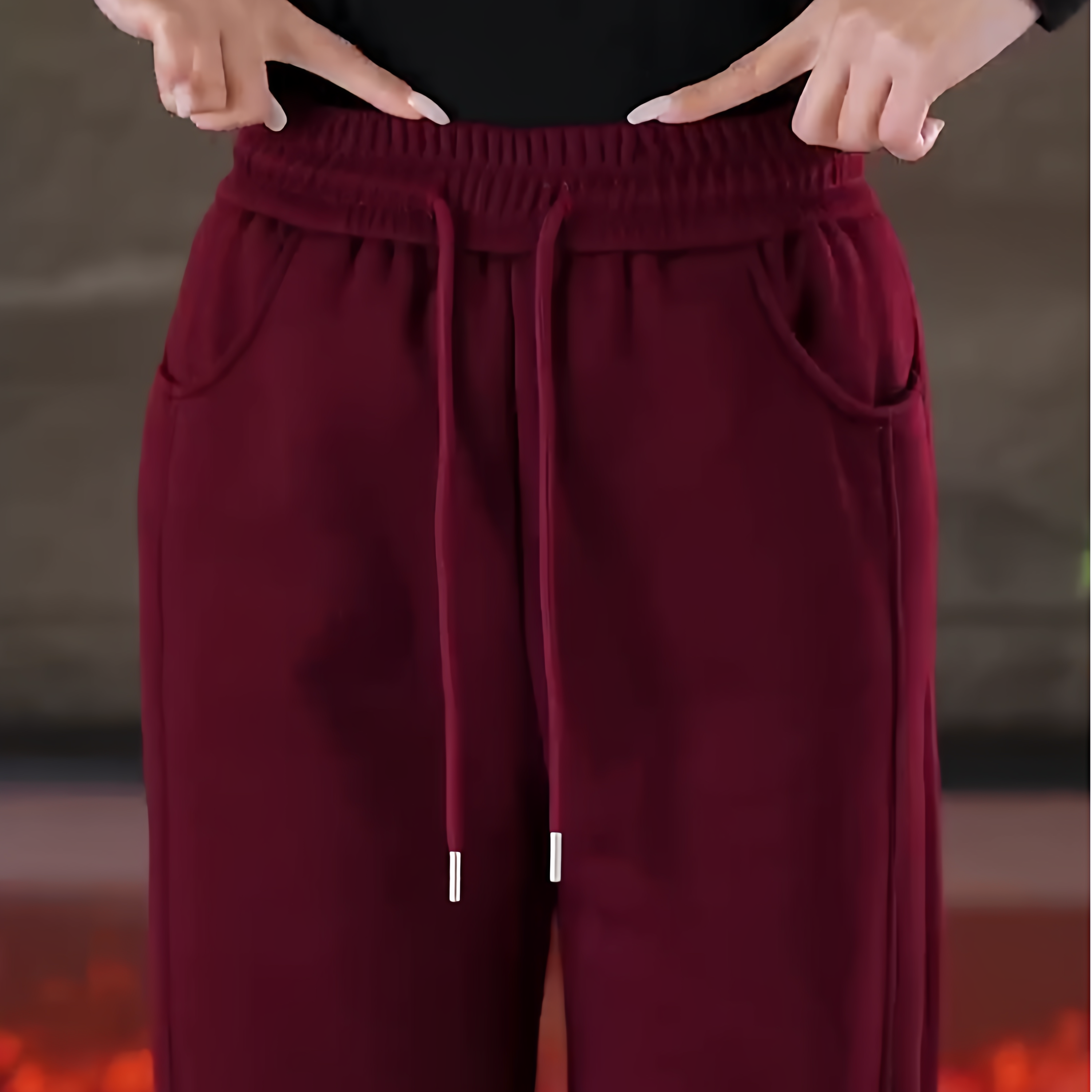 红色特厚雪貂绒加绒加厚雪貂绒直筒裤女冬季保暖休闲百搭长裤子