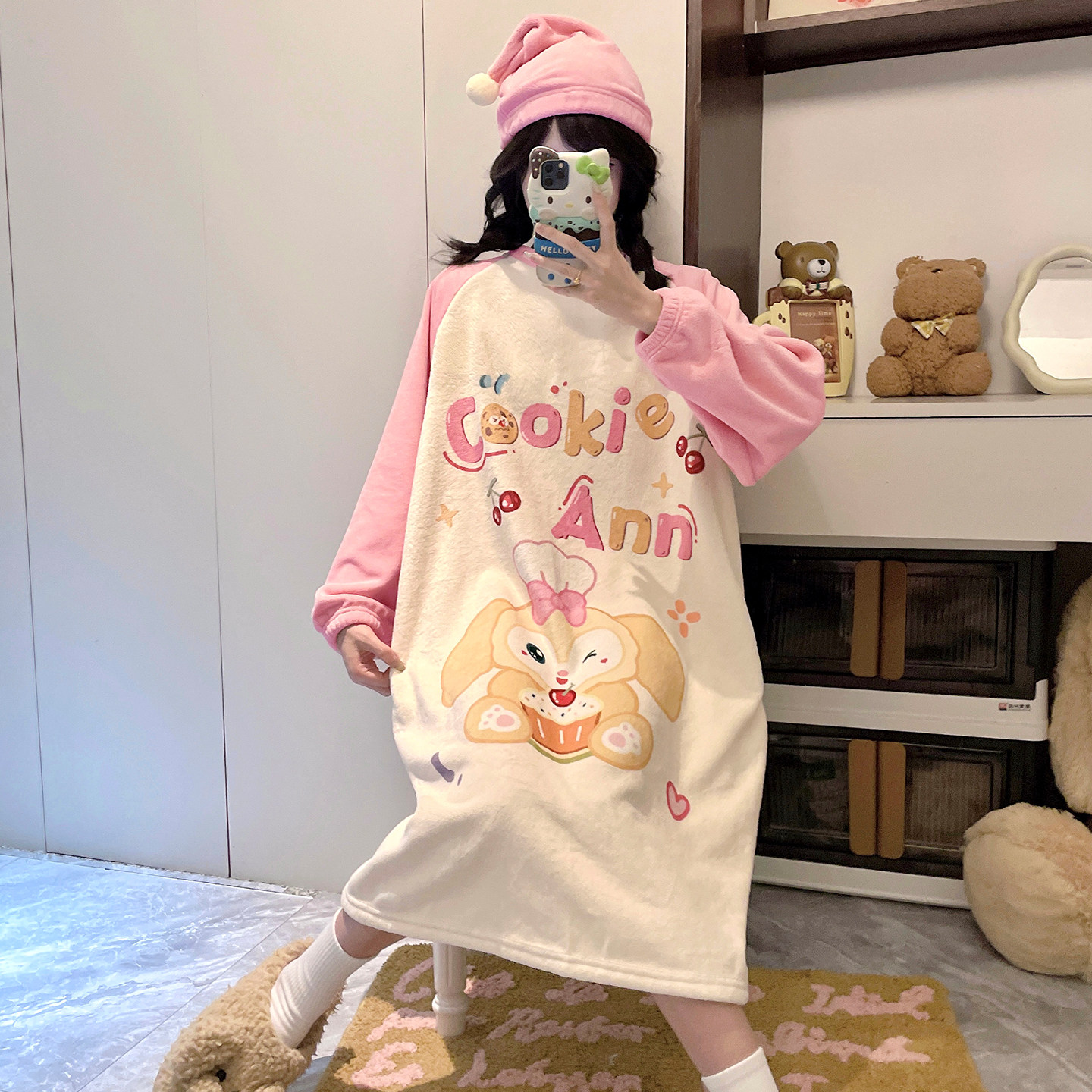 长款法兰绒睡裙女中大童秋冬薄款珊瑚绒睡衣女孩初中生可爱家居服图片