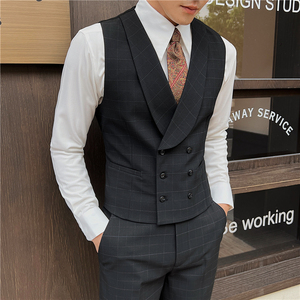 新郎婚礼伴郎服礼服马甲男士高级感双排扣格子马甲MJ919-P70图片