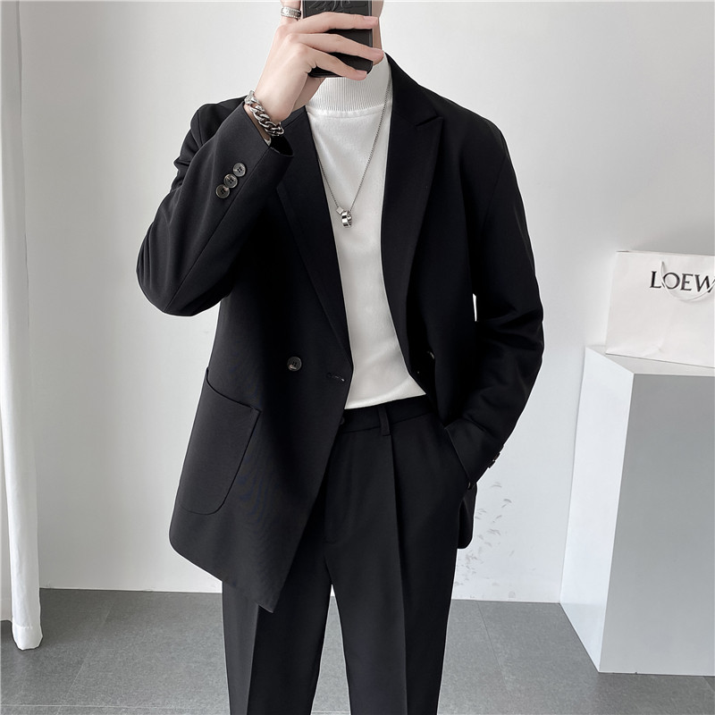 ins轻熟风英伦纯色西服阔版宽松休闲小西装外套X27贴袋-P150,男装西服套装,电商C308
