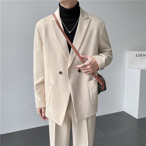 ins轻熟风英伦纯色西服 阔版宽松休闲小西装外套X27贴袋-P150，男装西服套装，电商C308