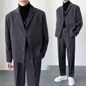 轻熟风英伦纯色西服套装 阔版宽松休闲小西装 TZ27四粒扣-P225，男装西服套装，电商C308