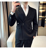 春季英伦修身男士西装韩版休闲斜扣西服外套咖啡色X908-P150，男装西服套装，电商C308