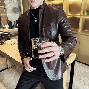 个性立领皮衣英伦韩版修身男士休闲外套X944-P155图片