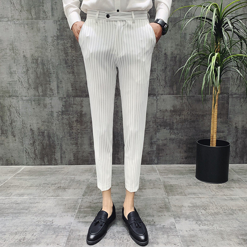 春夏款休闲裤男商务条纹男士西裤男式修身九分裤K107-P65,男装西裤,电商C308