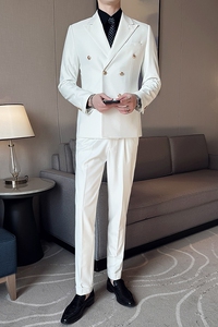 英伦布雷泽韩版修身男士纯色休闲金属双排扣西服套装 LJT890-P230图片
