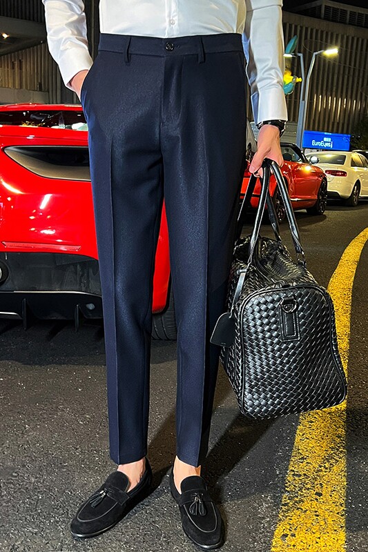 时尚免烫西裤男士韩版修身小脚裤商务休闲西裤长裤天蓝色K888-P75,男装西裤,电商C308
