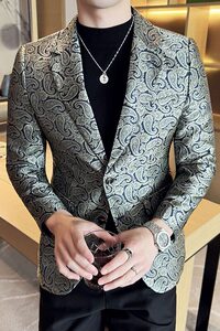 潮男痞帅个性腰果花小西装英伦韩版修身男士休闲西服X947-P155图片