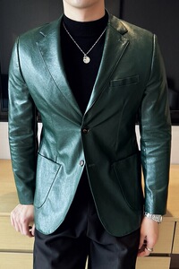 皮衣男西装外套韩版修身帅气潮流休闲二粒扣男士西服X936-P155图片