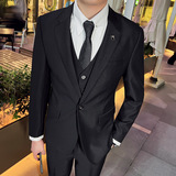 英伦韩版修身男士休闲商务西服三件套新郎套装灰色SJT888-P285，男装西服，电商C308
