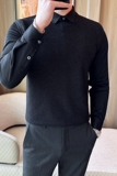 秋冬毛衣假两件衬衫领针织背心套头毛衣男潮黑色MY8239-P95，男装背心/马甲，电商C308