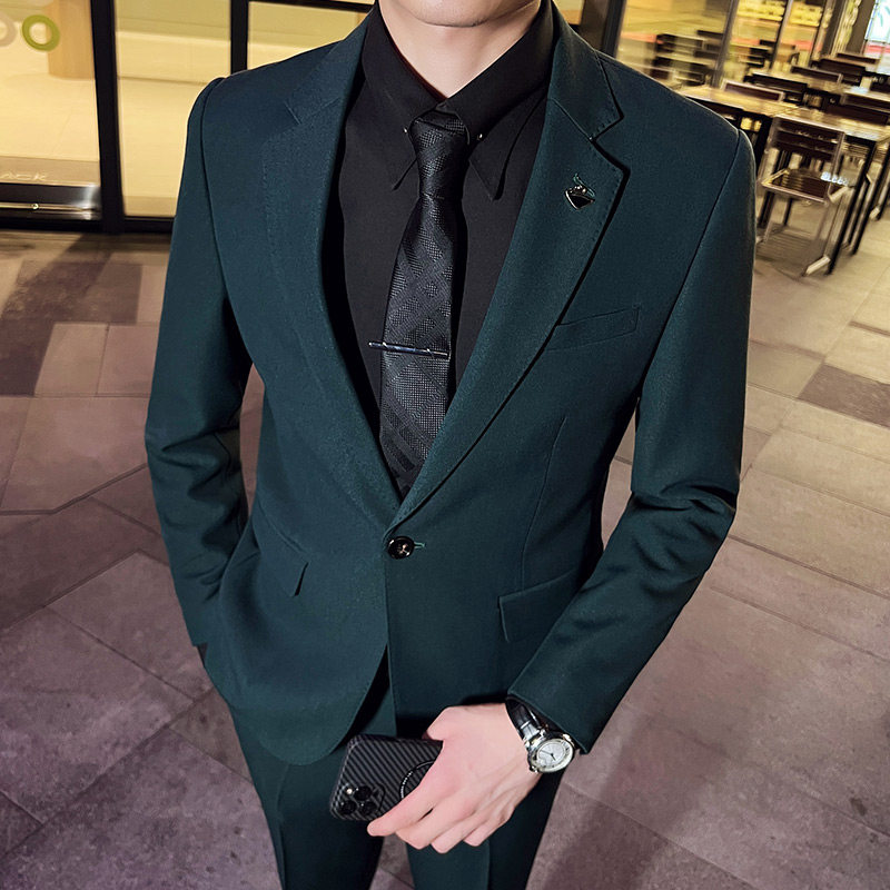 秋冬款英伦韩版修身男士商务休闲纯色西服外套墨绿色X888-P150，男装西服，电商C308