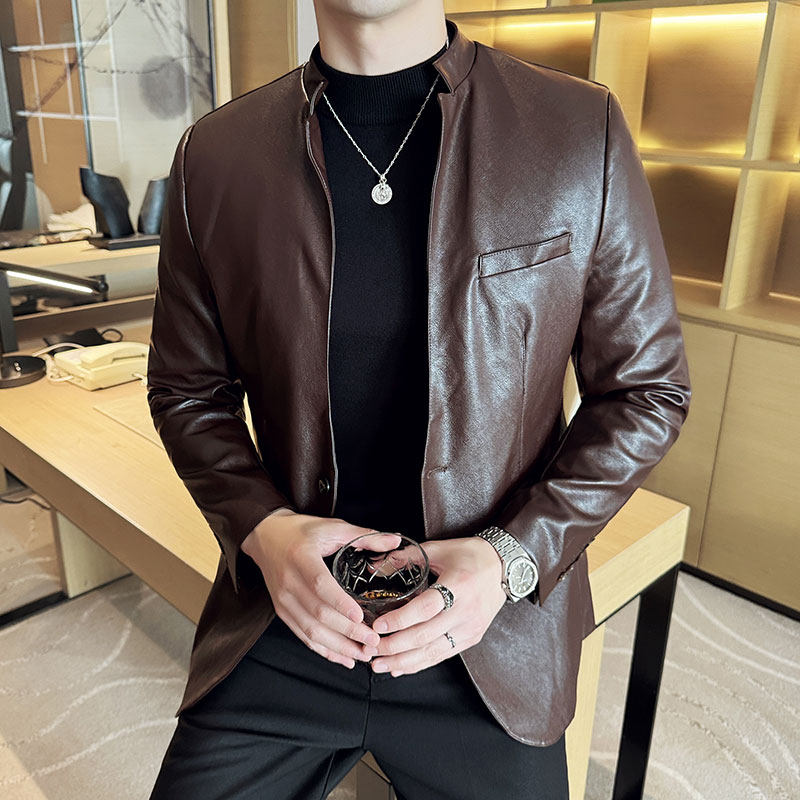 个性立领皮衣英伦韩版修身男士休闲外套X944-P155，男装皮衣，电商C308