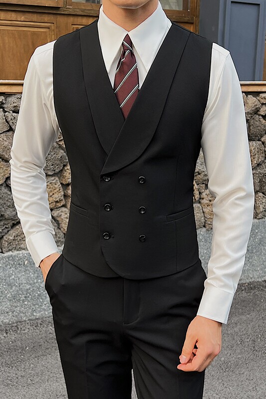 新郎婚礼伴郎服礼服马甲男士高级感双排扣纯色小马甲MJ921-P70,男装背心/马甲,电商C308