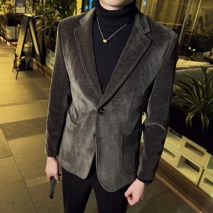 英伦韩版修身男士商务休闲二粒扣灯芯绒西服加厚外套灰色X32-P170图片