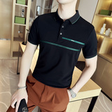夏季男士休闲polo衫t恤潮流修身翻领半袖polo衫米白色F9408-P58，男装T恤，电商C308
