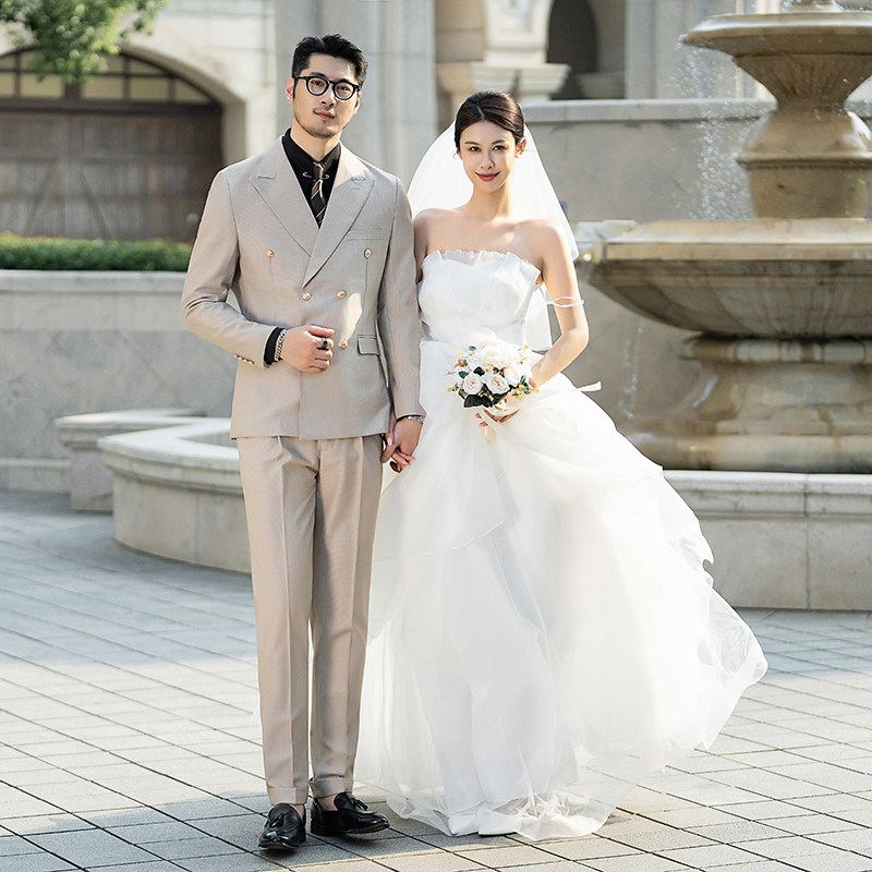 布雷泽英伦金属纽扣双排扣男士韩版修身婚宴西服套装SJT890-P300，男装西服套装，电商C308