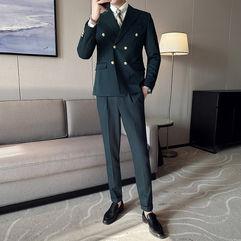 布雷泽英伦金属纽扣双排扣男士韩版修身纯色西服套装LJT890-P230，男装西服套装，电商C308