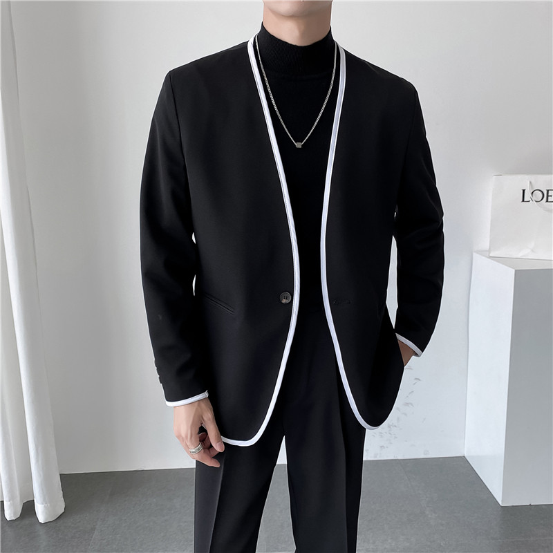 ins轻熟风英伦纯色长袖西服阔版宽松休闲小西装外套X27包边-P150，男装西服套装，电商C308