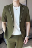 春夏款休闲中袖拉链小西服外套韩版修身英伦潮男单西装X38-P135，男装西服套装，电商C308
