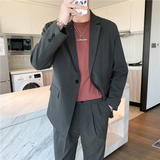 轻熟风英伦条纹微宽长袖西服九分西裤套装深灰色TZ14-P215，男装西服，电商C308