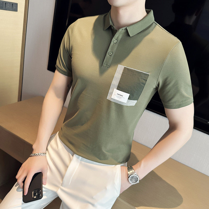 男士休闲polo衫t恤潮流修身翻领半袖polo衫绿色C60038-P58,男装T恤,电商C308