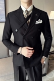 春季新款英伦韩版修身纯色双排扣男士休闲西服套装LJT891-P230，男装西服套装，电商C308