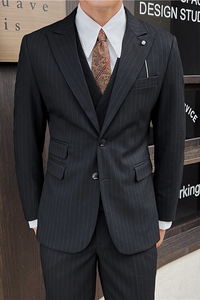 英伦修身男士二粒扣条纹西服新郎伴郎礼服外套X918-P155图片