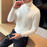 秋冬韩版高领修身打底衫套头纯色针织衫精致毛衣草绿色B5553-P50，男装T恤，电商C308