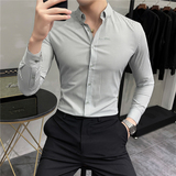 秋冬韩版修身长袖衬衫男英伦条纹刺绣男士衬衣C8876-P65，男装衬衫，电商C308