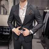 20秋冬款韩风修身时尚条纹休闲男士商务西服套装LJT903-P205，男装西服套装，电商C308