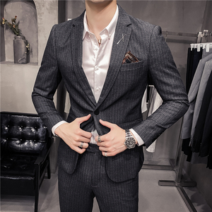 20秋冬款 韩风修身时尚条纹休闲男士商务西服套装 LJT903-P205图片