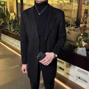 秋冬英伦韩版修身男士商务休闲中长款西服呢料外套灰色X34-P170图片