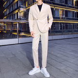 高质量男性西装轻熟风韩版修身男士西服套装LJT830斜扣-P220，男装西服套装，电商C308