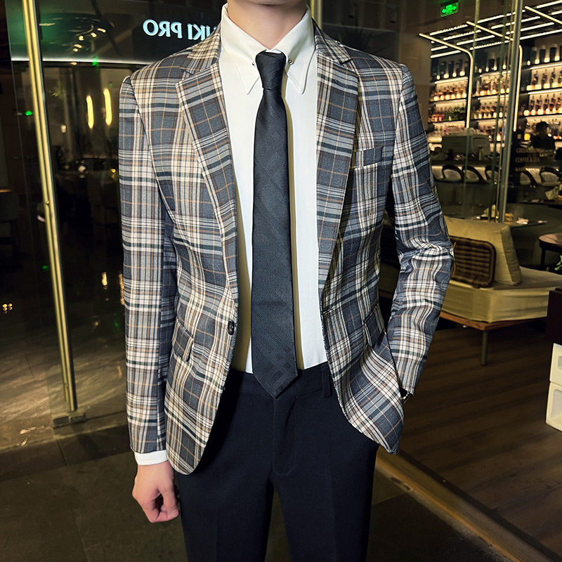 秋冬款英伦韩版修身男士商务休闲单排扣西服外套灰色X09-P155，男装西服，电商C308