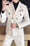 春季英伦韩版修身纯色双排扣时尚休闲男士西服外套X891-P155，男装西服，电商C308