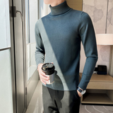 秋冬韩版高领修身打底衫翻领套头纯色针织衫毛衣潮男MY2-P45，男装T恤，电商C308