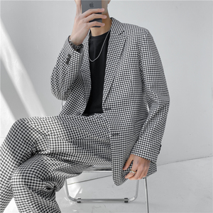 21 春夏款 轻熟风英伦小细格长袖西服 阔版宽松休闲西服 X18-P150图片
