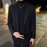 秋冬英伦韩版修身男士商务休闲一粒扣呢料西服外套黑色X33-P155，男装西服，电商C308