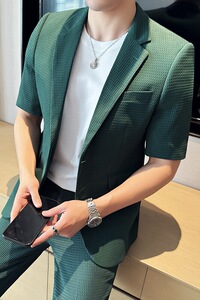 春夏休闲华夫格中袖小西服外套 韩版修身英伦潮男西装 X931-P130图片