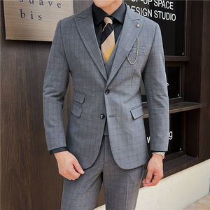 英伦修身男士二粒扣格子西服新郎伴郎礼服外套X919-P155图片