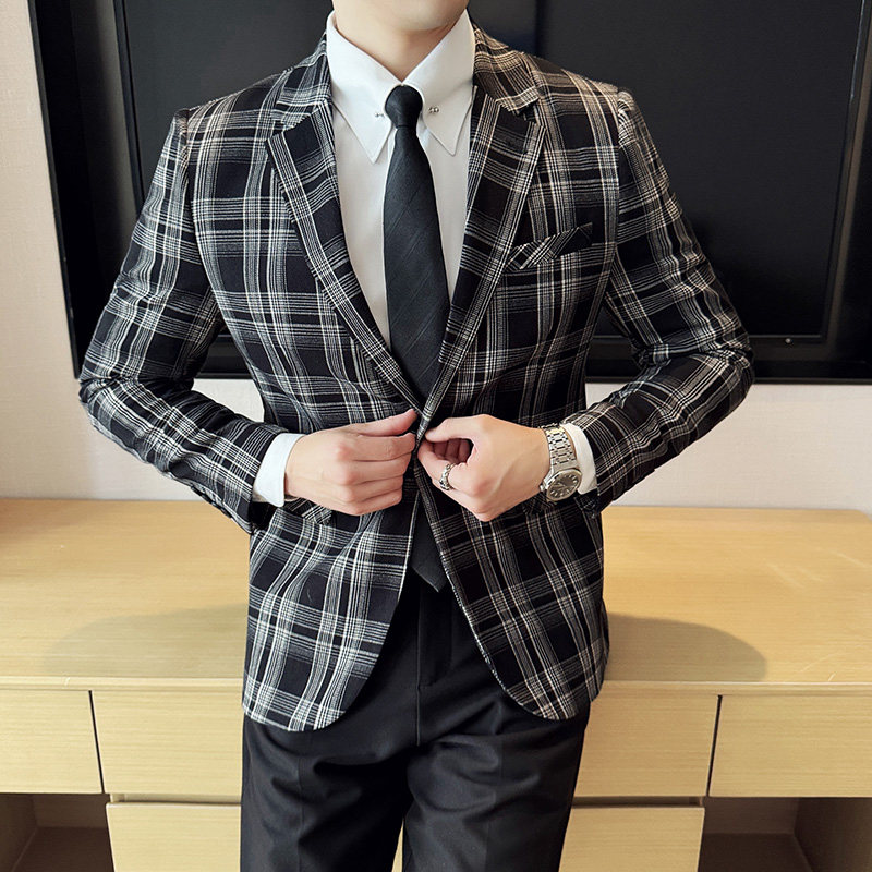 英伦韩版修身男士商务休闲格子西服男外套X940-P155,男装西服,电商C308