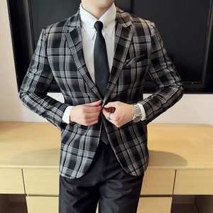 英伦韩版修身男士商务休闲格子西服男外套X940-P155图片